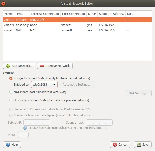 vmware-netcfg interface